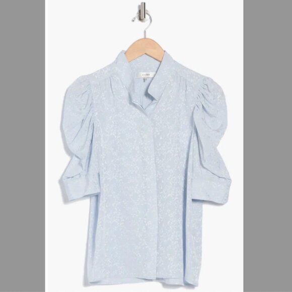 Frame Denim Light Blue Puff Sleeve Blouse 100% Silk Size S - Picture 1 of 12